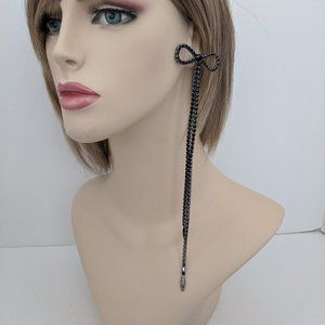 Long Black Bow Earrings Bling Gunmetal Big Drop